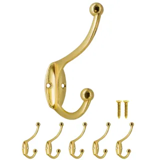 Fuxxer Klassische Doppel-Garderobenhaken aus Eisen im Messing-Gold Look, 5er Set gold