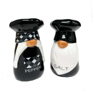 Keramik Salz- und Pfefferstreuer 2er Sets Tischzubehör niedliche Zwerge Chef-Design, Familien Weihnachtsgeschenke aus Steinzeug Salt and Pepper Shaker (black)