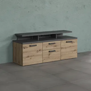 Home Affaire »Ambres« 1 Stk. tlg. Lowboard inklusive Aufsatz in Eiche/Grau - Mit Vollauszug-Funktion,