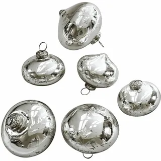 Loberon Weihnachtskugeln 6er Set Isaulie, Silber | Weihnachten, Winter, Festtage, Christbaumkugeln, Schneeflocke, Mundgeblasenes Glas, Eingravierte Eiskristall-Muster