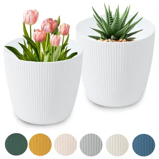 PECZEKO Matte Blumentöpfe - Deko Pflanztopf für Blumen & Kräuter - Langlebige & leichte runde Kunststoff-Pflanzentöpfe für Wohn- & Esszimmer, Küche, Terrasse, Balkon - 2er-Set - (Weiß, ø 11 cm)