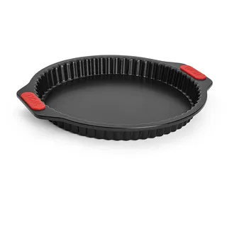 WOLL Bakeware Quiche- und Tarteform Ø 26 cm, mit herausnehmbarem Boden und hitzebeständigen Silikongriffen bis 230°C, PFAS-frei, zweilagige Antihaftbeschichtung, aluminisierter Stahl, schwarz