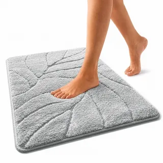 Floordirekt Badteppich - extra flauschig & schnelltrocknend - Badezimmerteppich mit rutschhemmender Rückseite - Badematte Duschvorleger (Maris) (Silber, 80 x 150 cm)