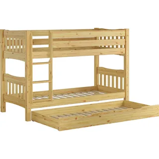 Etagenbett Kiefer Massivholzbett 90x200 Stockbett Hochbett Zubehör wählbar V-60.15-09Ni70 Rollrost und Gästebettkasten inkl. - Naturbelassen