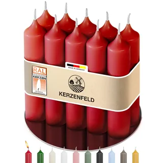 Kerzenfeld® 10 Stück, Stabkerzen Rot, 100 x 22 mm, 2-fach getaucht, lange Brenndauer 4+ Stunden, echte Manufakturqualität aus Deutschland, RAL-Zertifiziert und tropffrei