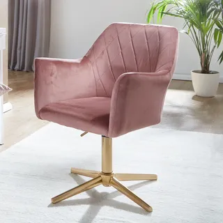 FineBuy Schreibtischstuhl Samt Rosa Drehstuhl mit Lehne Schalenstuhl 120 kg Höhenverstellbar Arbeitsstuhl ohne Rollen Stuhl Schreibtisch Home-Office - Rosa