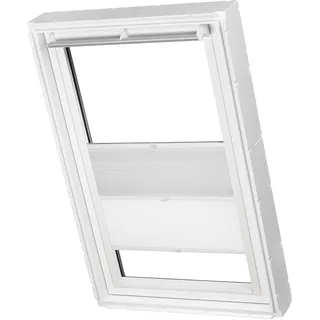 Dachfenster Waben Plissee ohne Bohren Tag und Nacht passend für Velux Fenster verdunkelnd und lichtdurchlässig Plisseerollo verspannt Klebemontage (weiß raumverdunkelnd/weiß tageslicht, SK10)