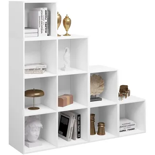 WOLTU Bücherregal mit 10 Fächern, Würfelregal, 120x120x30 cm, Weiß | Stufenregal, Treppenregal, Raumteiler Regal, Standregal, Aufbewahrungsregal für Büro Wohnzimmer Arbeitszimmer