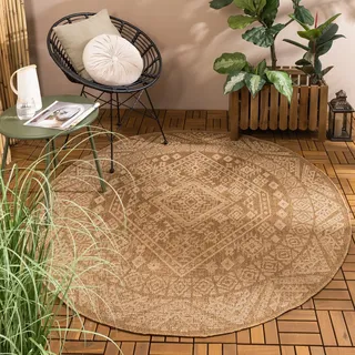 Jute Gartenteppich Rund - Mavi Medaillon Creme Braun - Ø 230cm - Boho, Ländlich - Garten / Terrasse, Flur - FRAAI | Home & Living - Creme, Braun