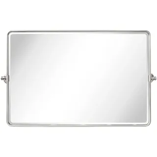 TEHOME Badezimmerspiegel, horizontal, 61 x 96 cm, Nickel, Metallrahmen, schwenkbar, rechteckig, neigbar, abgeschrägt, für Wand