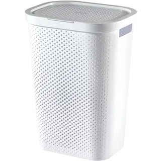 Curver Wäschekoffer, 60 l, Infinity Dots – Recycelter Kunststoff, Wäsche, Trockner, Wäschekorb, weiß,