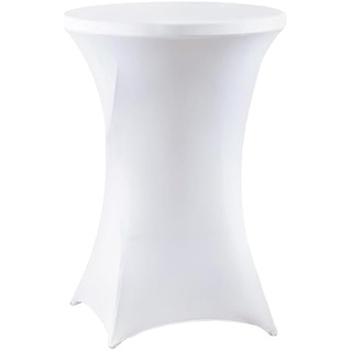 meioro Stretch Stehtischhusse Ø 60cm Polyester Enge Tischdecke, Abwaschbar Rund Husse, Faltenresistente Hussen mit Verstärkung im Fußbereich Geeignet für Events Hochzeiten Partys (Weiß,60Dx110H cm)