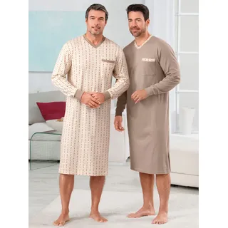 Nachthemd KINGS CLUB "Nachthemden", Herren, Gr. 48/50, Normalgrößen, braun (braun, beige, bedruckt), 100% Baumwolle, bedruckt, gemustert, Kleider Nachthemd