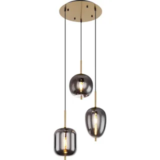 Globo Lighting Hängeleuchte Metall messingfarben, matt, Glas, Kabel PVC schwarz, Höhe kürzbar, 3 Hänger mit unterschiedlichen Gläser, ø: 460mm, H: 1200mm, exkl. 3x E14 40W 230V - Gold