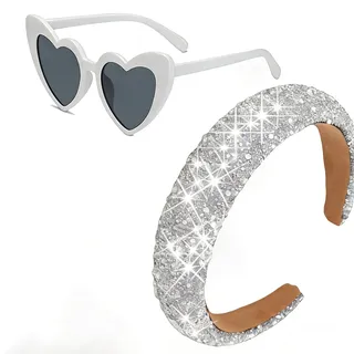 Jga Accessoires Frauen, 2er Set In Silber Und Porzellanweiß Bride,To Be Haarreif Mit Strass,Vintage Sonnenbrillen Herzform, Perfekt Für Bride Party,Braut Haarschmuck,haarreifen damen