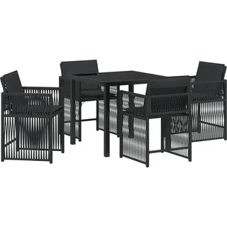5-teiliges Garten-Dining-Set mit Kissen Schwarz Poly-Rattan, Gartenstühle DesignMöbel Neu - Schwarz