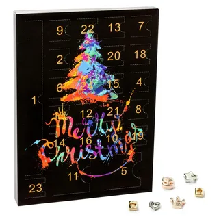 VALIOSA Mode-Schmuck Adventskalender mit 1 Kette, 3 Armbänder, 20 Charms, das besondere Geschenk für Mädchen, Frauen & beste Freundin, schwarz, 24-teilig (1 Set) - Schwarz