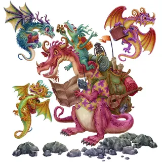 Wallfluent Wandaufkleber 130x174cm - Drachen-Märchenfamilie , Multicolor , Kunststoff , Rechteckig , 130x174x0.1 cm , Tapeten & Wandverkleidungen, Wandtattoos & Sticker, Wandtattoos