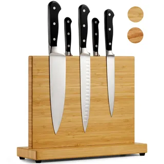 LARHN Messerblock Magnetisch Holz aus Bambus für bis zu 23 cm Messer - Extrastarker Doppelseitiger Messerhalter Magnetisch - Magnetischer Messerblock Ohne Messer