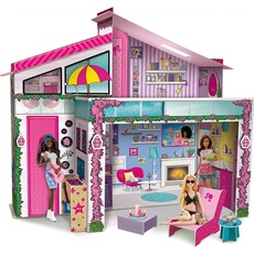 Liscianigiochi 76932 - Barbie 2-stöckige Villa zum Selbstbauen aus Karton mit dem originalen Barbie enthalten