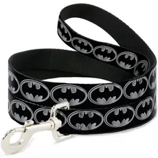 Buckle-Down Batman Shield Hundeleine, 1,8 m, Schwarz/silberfarben