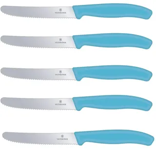 Victorinox Tomatenmesser Brötchenmesser Tafelmesser Set 5-teilig Swiss Classic (Karibikblau)