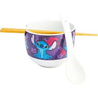 Get Trend Disney Stitch Ramen Schüssel Set, 600ml Keramik Geschirr Set mit Schale, Löffel & Essstäbchen aus Bambus, Geschenk Idee (Multi Stitch)