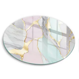 Wallfluent Glasplatte Ø 40 cm Pastell Marmor Muster , Türkis , Glas , Rund , 40x40 cm , Küchenzubehör, Schneidebretter