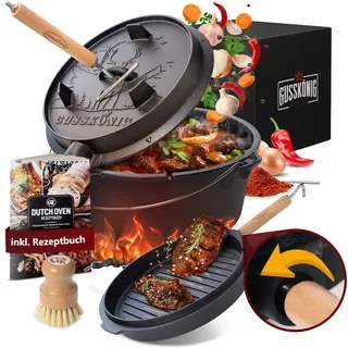Dutch Oven Feuertopf Feuerkessel 12 l mit Füßen Deckelheber & Bürste Gusseisen