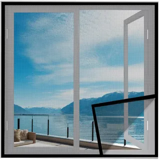 Fiberglas Mückenschutz Fenster 100x160cm Schwarz Insektenschutzrollo Fenster ohne Bohren Klebmontage für Türen/Patio