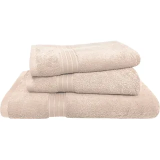 Handtuch Set DYCKHOFF "Siena", beige (champagner), 3 Stk., Frottier, Frottier, Obermaterial: 100% Baumwolle, Handtuch-Sets, Handtuch Set, mit Bordüre; 2 Handtücher (50x100cm), 1 Duschtuch (70x140cm)