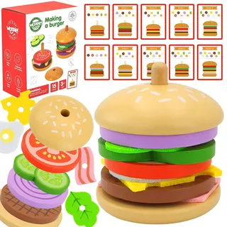 WOOPIE GREEN Holz-Burger-Restaurant-Puzzle für Kinder, 15 Teile.