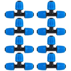1/2" Tropfbewässerungsschloss Stachel-T-Stück-Verbindungsstücke 1/2 Zoll PE-Schläuche (OD 0.620 in.ID ist 0.520. In), Anti-Drop gerades T-Stück für Bewässerungs-Schlauchfittings (8 Pcs Blau)