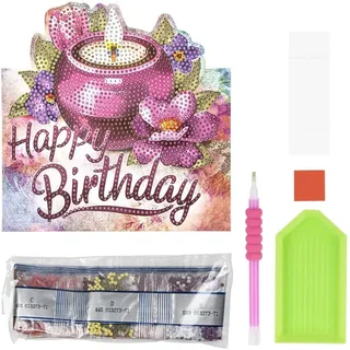 Ideen mit Herz Diamond-Painting-Aufstellkarte | 370 g/m2 | 16,3 cm x 16 cm | inkl. Briefumschlag & Werkzeug (Kerze | Happy Birthday)