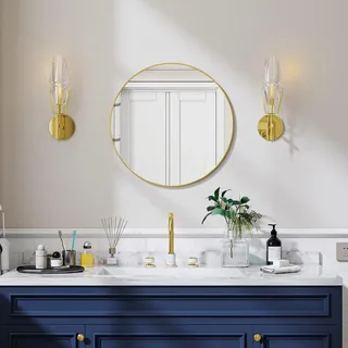 Koonmi 50cm Runder Spiegel Gold Spiegel Rund Wandspiegel mit Rahmen aus Aluminiumlegierung für Badezimmer, Waschtisch, Wohnzimmer, Schlafzimmer, Eingang Wanddekoration