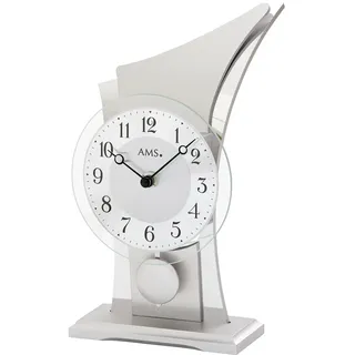 AMS 1138 Tischuhr Quarz mit Pendel golden modern geschwungen mit Glas - Silber, Gold