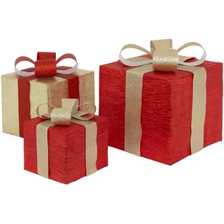 Weihnacht Geschenke 3er Set , Rot , Kunststoff , 25x30x25 cm , Dekoration, Weihnachtsdekoration