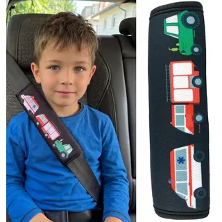 HECKBO 1x Kinder Auto Gurtpolster Gurtschutz mit Feuerwehr Traktor Krankenwagen Motiv - Sicherheitsgurt Polster für Kinder und Babys- Ideal für jeden Gurt Autositzerhöhungen Kinder Fahrradanhänger