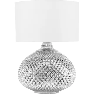 BELIANI Tischlampe Silber Glas 55 cm Stoffschirm Weiß Vasenform langes Kabel mit Schalter Glamouröser Stil - Silber, Weiß