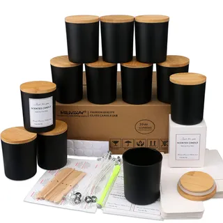 MILIVIXAY Mattierte schwarze Kerzengläser aus Glas mit Deckeln und Kerzenherstellungs-Sets, leere Kerzengläser im Großpack zum Kerzenmachen, Gewürz- und Pulverdosen, 12er-Pack, 295 ml
