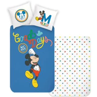 Disney Home Mickey Kinder Wendebettwäsche Set 135x200 - Kopfkissenbezug 80x80 - Super weiche Renforce 100% Baumwolle, 2-teilig Mickey Bettwäsche, Weich und angenehm auf der Haut