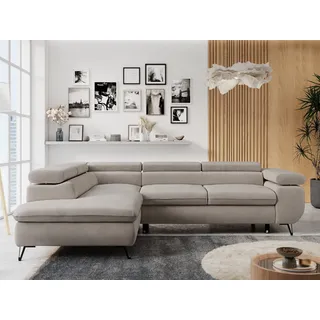 MKS Meble Ecksofa Sofa Beige, Wohnlandschaft L-Form mit Schlaffunktion und Bettkasten, Schlafsofa mit Bettkasten, Sofa mit Einstellbare Kopfstützen, Peter L... - Beige