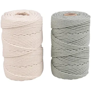 Rayher Makramee Garn, 2,2 mm ø, Set 2 Spulen à 70 m (ca. 200g/Spule) 1 Spule creme + 1 Spule eukalyptus, Strickgarn, Knüpfgarn, Häkelgarn, Textilgarn, Bastelgarn, 44000502