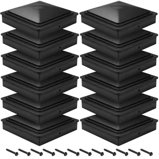 Bonna pfostenkappen 7x7CM, 24Stück Pfostenkappe, Plastik Abdeckkappen für Zaunpfosten mit Schrauben | Schwarz (24pcs)