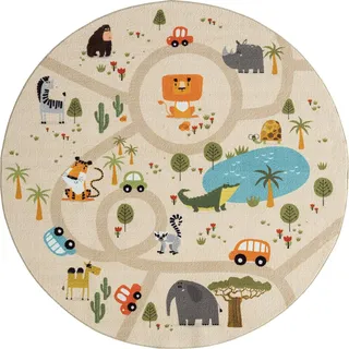 The CarPET Teppich THE CARPET "Happy Life", beige, H:4mm Ø:160cm, Polyester, Teppiche, Teppich, Life Kinderzimmer Teppich Spielteppich pflegeleicht