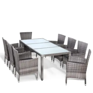 Polyrattan Garten-Sitzgruppe 9-tlg Grau stapelbar