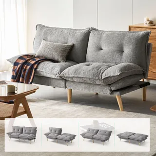 LINSY HOME Sofa mit Schlaffunktion, 3 Sitzer Sofa mit Bettfunktion, Klappsofa Sofa 3 Sitzer, Schlafsofa mit Verstellbarer Rückenlehne Armlehnen (Hellgrau)