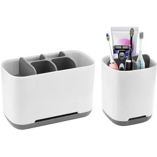 2 Stück Zahnbürstenhalter, Herausnehmbarer Badezimmer Zahnbürstenhalter, Badezimmer Organizer, Toothbrush Holder mit Abflussloch, Zahnbürsten Halter für Bad Waschbecken Arbeitsplatte(Grau)