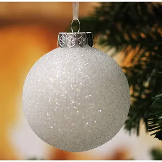 Weiße Weihnachten Kugeln für Weihnachtsdekorationen im Bauernhausstil, große bruchfeste 80-mm-Schneebälle aus glitzerndem Kunststoff, Eiszapfen und Schneeflocken, Ornament-Set mit 28 Stück