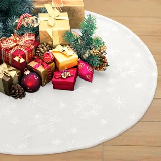 Weihnachtsbaumdecke Weiß, 90CM Christbaumdecke Rund,Weihnachtsbaum-Rock,Weihnachten Baumdecke Teppich Decke Christmas Tree Skirt mit Schneeflocken-Pailletten ​für Weihnachtsbaumdekoration